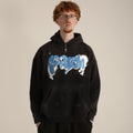 BLACK OVERSIZED GRAFFITI WASHED HOODIE