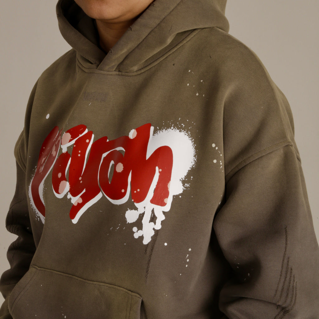 GREY OVERSIZED GRAFFITI WASHED HOODIE