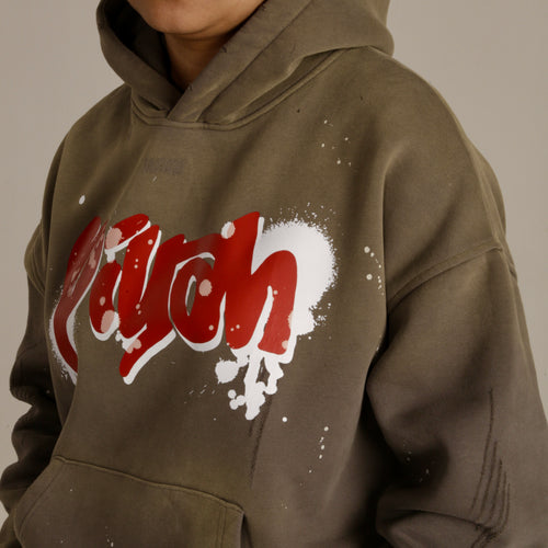GREY OVERSIZED GRAFFITI WASHED HOODIE