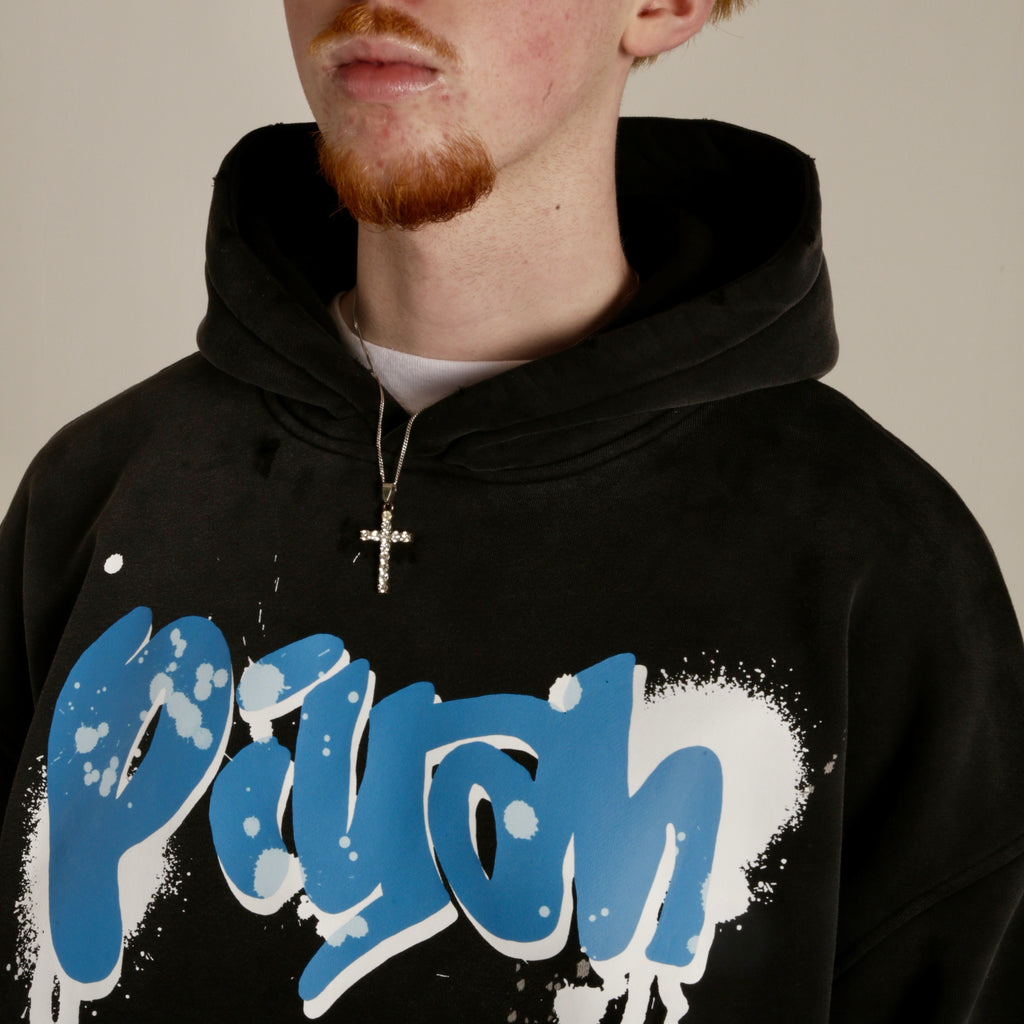 BLACK OVERSIZED GRAFFITI WASHED HOODIE