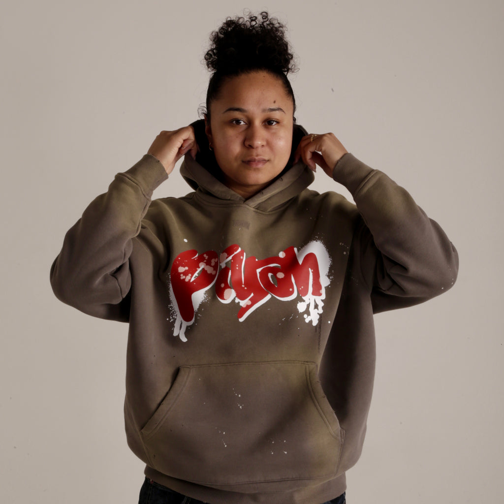 GREY OVERSIZED GRAFFITI WASHED HOODIE