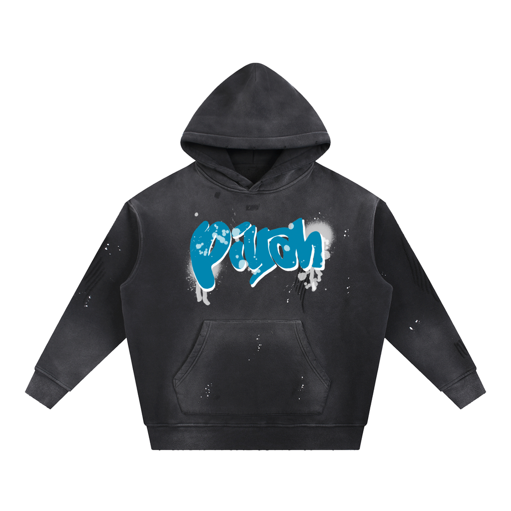 BLACK OVERSIZED GRAFFITI WASHED HOODIE
