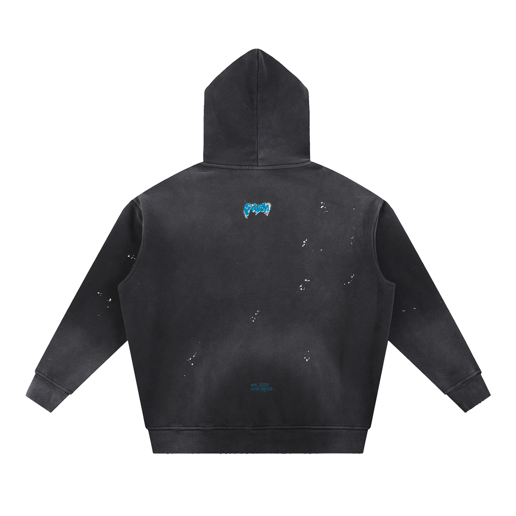BLACK OVERSIZED GRAFFITI WASHED HOODIE